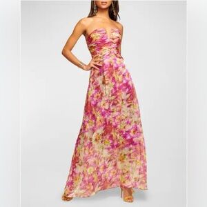 New Ramy Brook Sierra Crinkled Strapless Maxi Dress Lilac Sunburst size 8